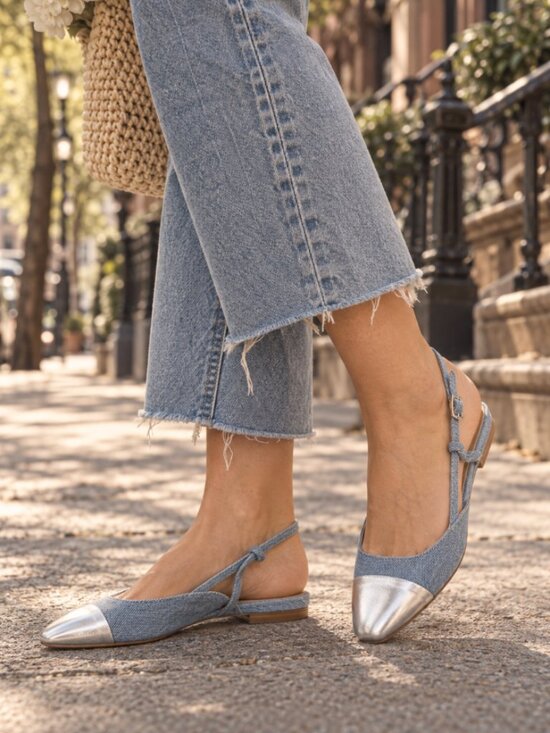 Steve Madden Shoes - Steve Madden Belinda Adjustable Buckle Sling Back Flats Denim Silver 6 Y2K 90s